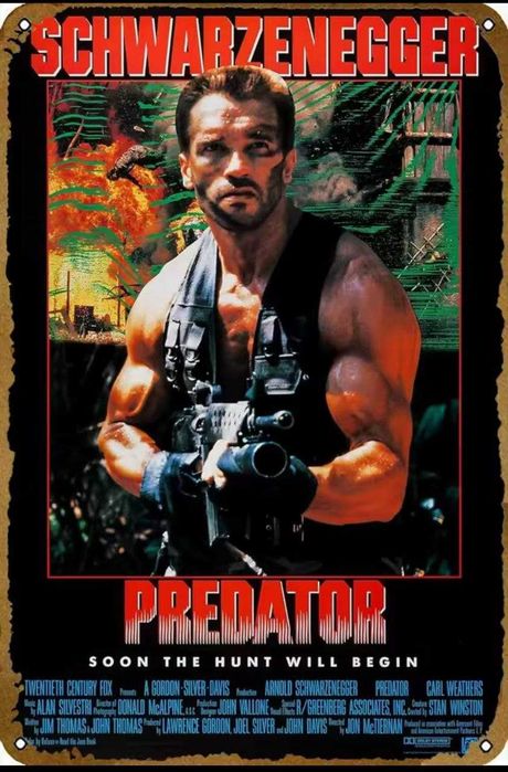 Металлическая винтажная табличка "Хищник" (Predator) Арнольд (14х20см)