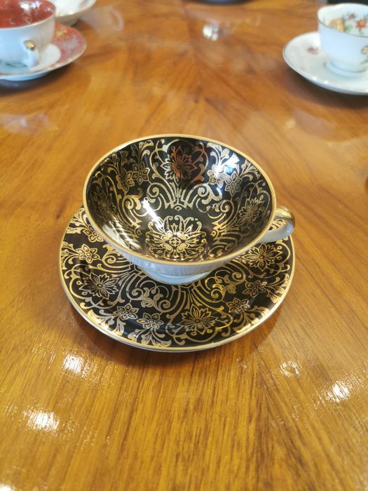 DUO stara porcelana Bavaria czarny złoty filiżanka spodek