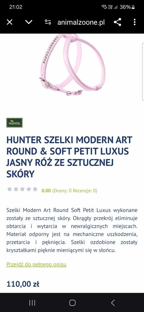 Szelki dla psa ( smycz)  z cyrkoniami  różowa