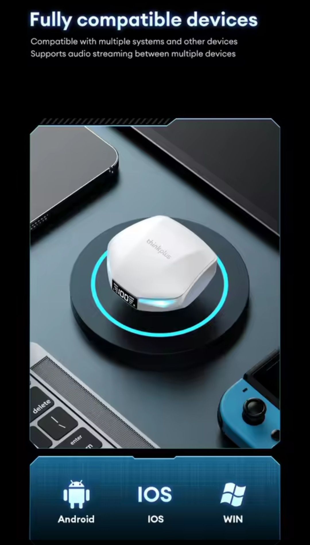 NOWE słuchawki Lenovo GM2 PRO MAX Bluetooth 5.4  LED | Mikrofon