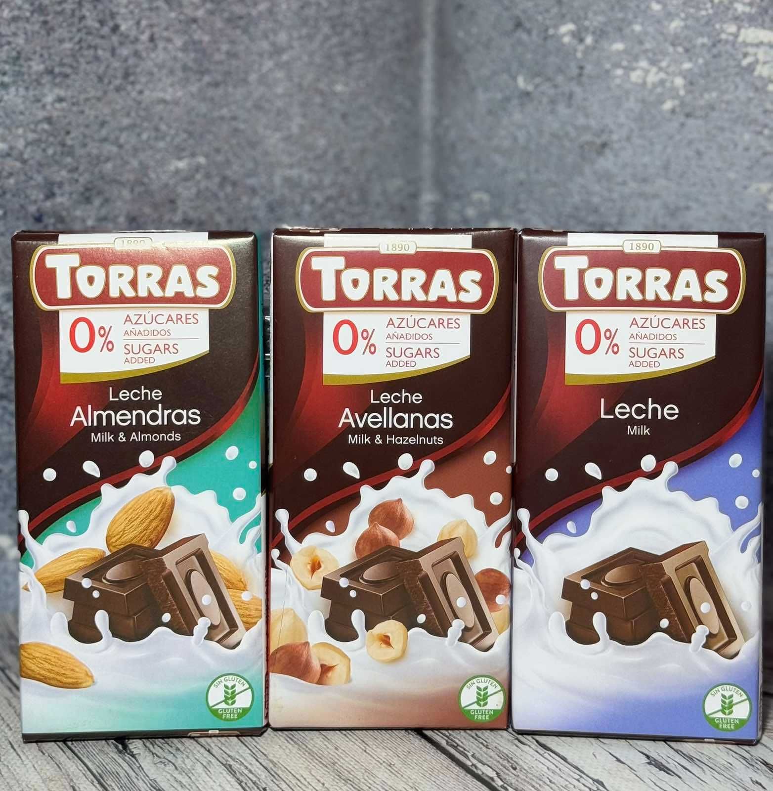 Шоколад Torras молочний 75 г без цукру ,в асортименті  без глютену