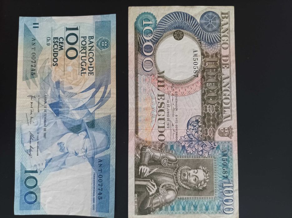 1000 escudos Luiz de Camões Angola + 100 escudos Fernando Pessoa.