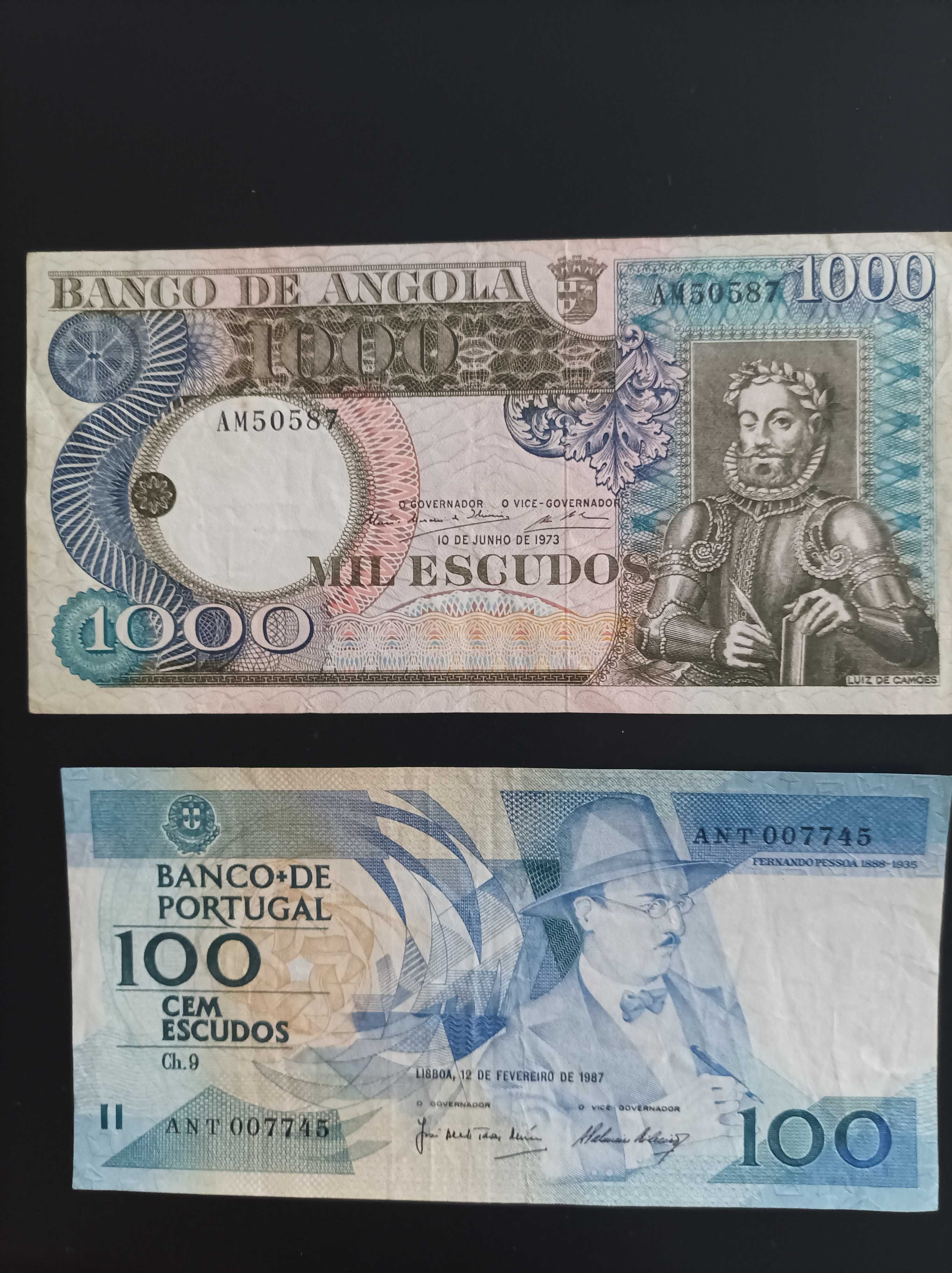 1000 escudos Luiz de Camões Angola + 100 escudos Fernando Pessoa.