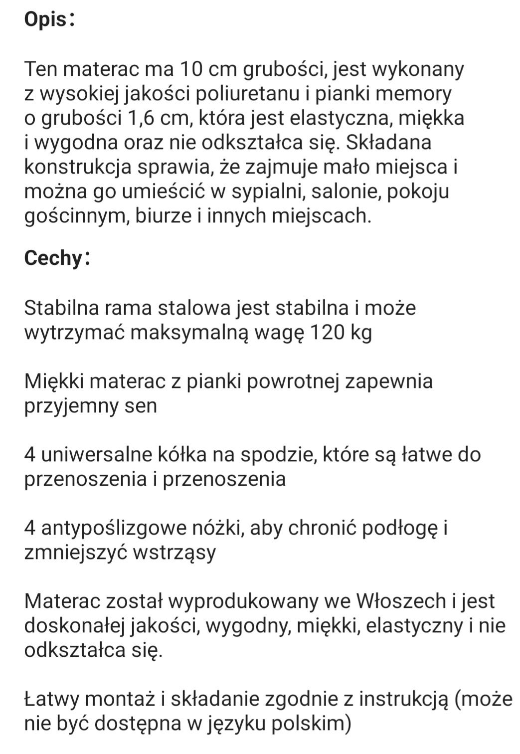 Składane łóżko z materacem dostawka hotelowa