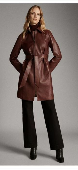 Massimo dutti кожаный тренч плащ