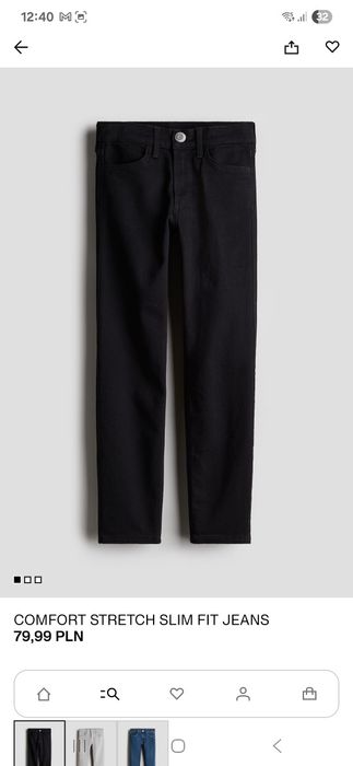 Jeansy slim fit stretch czarne chłopięce H&M 146