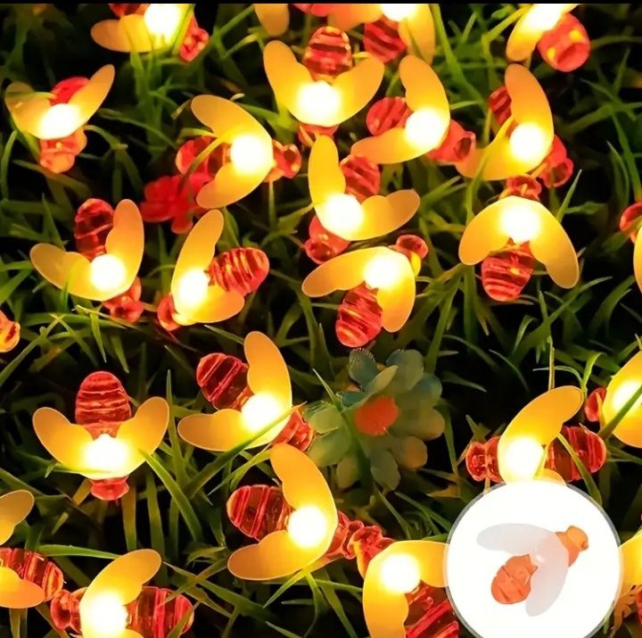 Przepiękne lampki solarne LED w kształcie pszczółek-7 m. i 50 lampek!