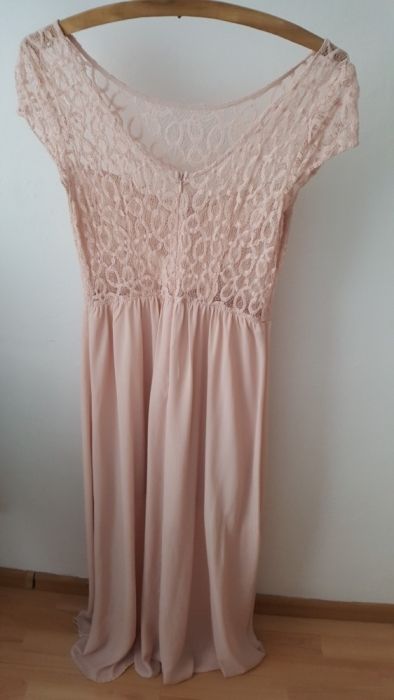 Sukienka długa różowa pudrowy róż Only koronkowa