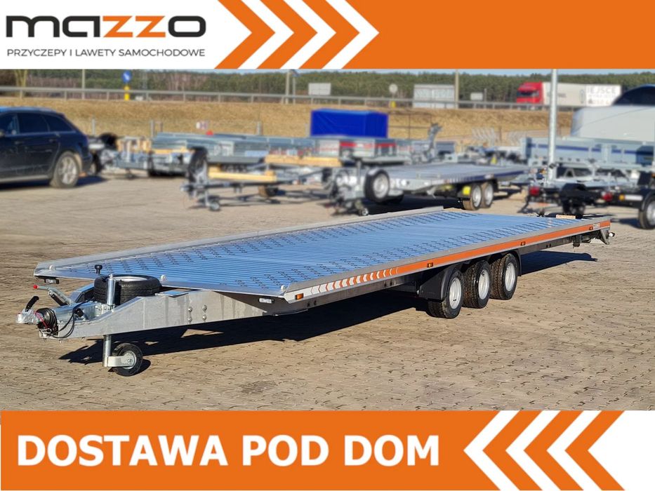 Gromex Dostawa Laweta aluminiowa 850x210cm DMC3500kg platforma na 2 auta OŚWIETLENIE LED  Lekka laweta aluminiowa 850x210cm 3 osie AL-KO DMC 3500kg najazdy LED