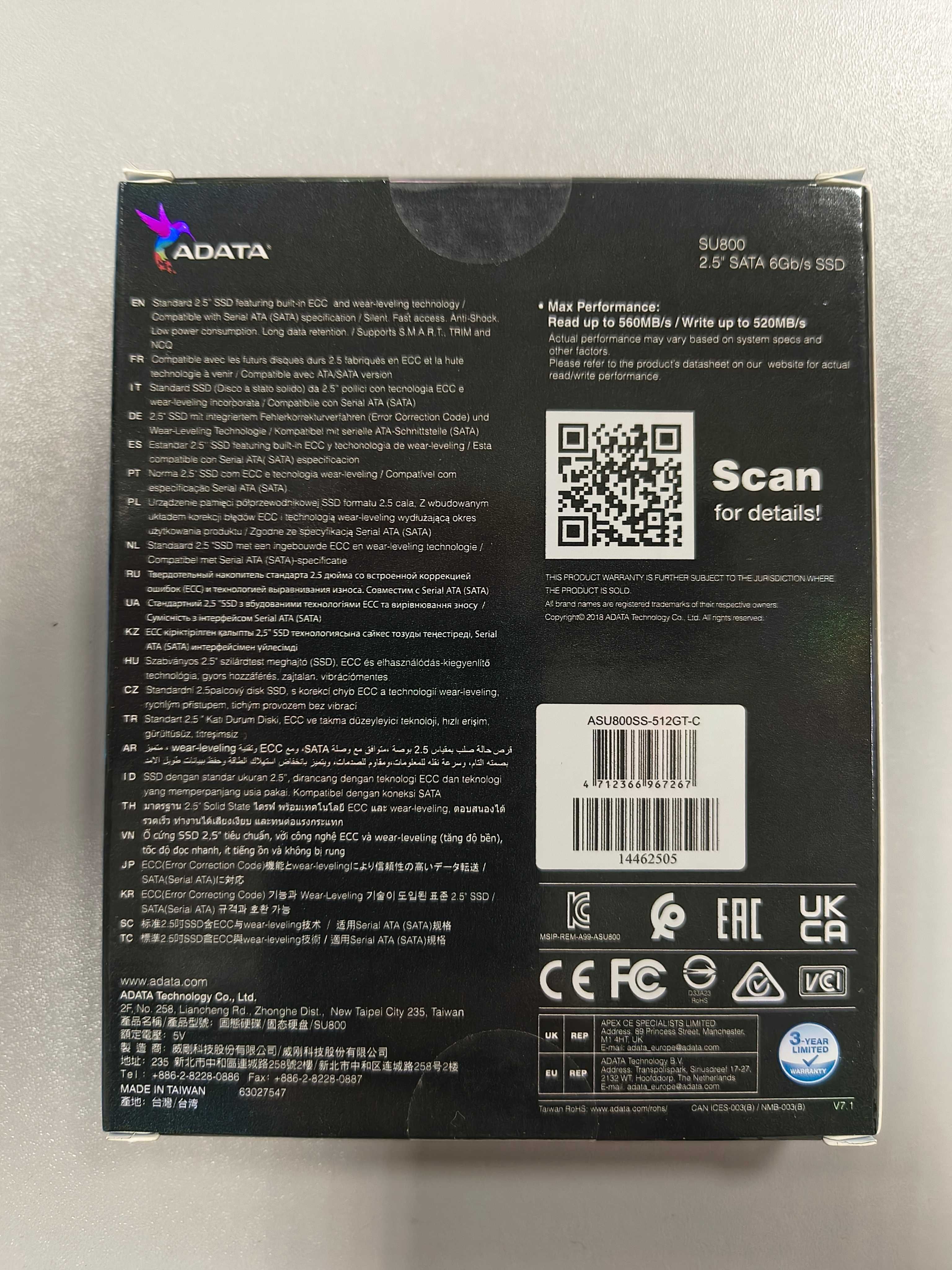 Dysk ADATA 512GB 2,5" SSD SU800 SATA III