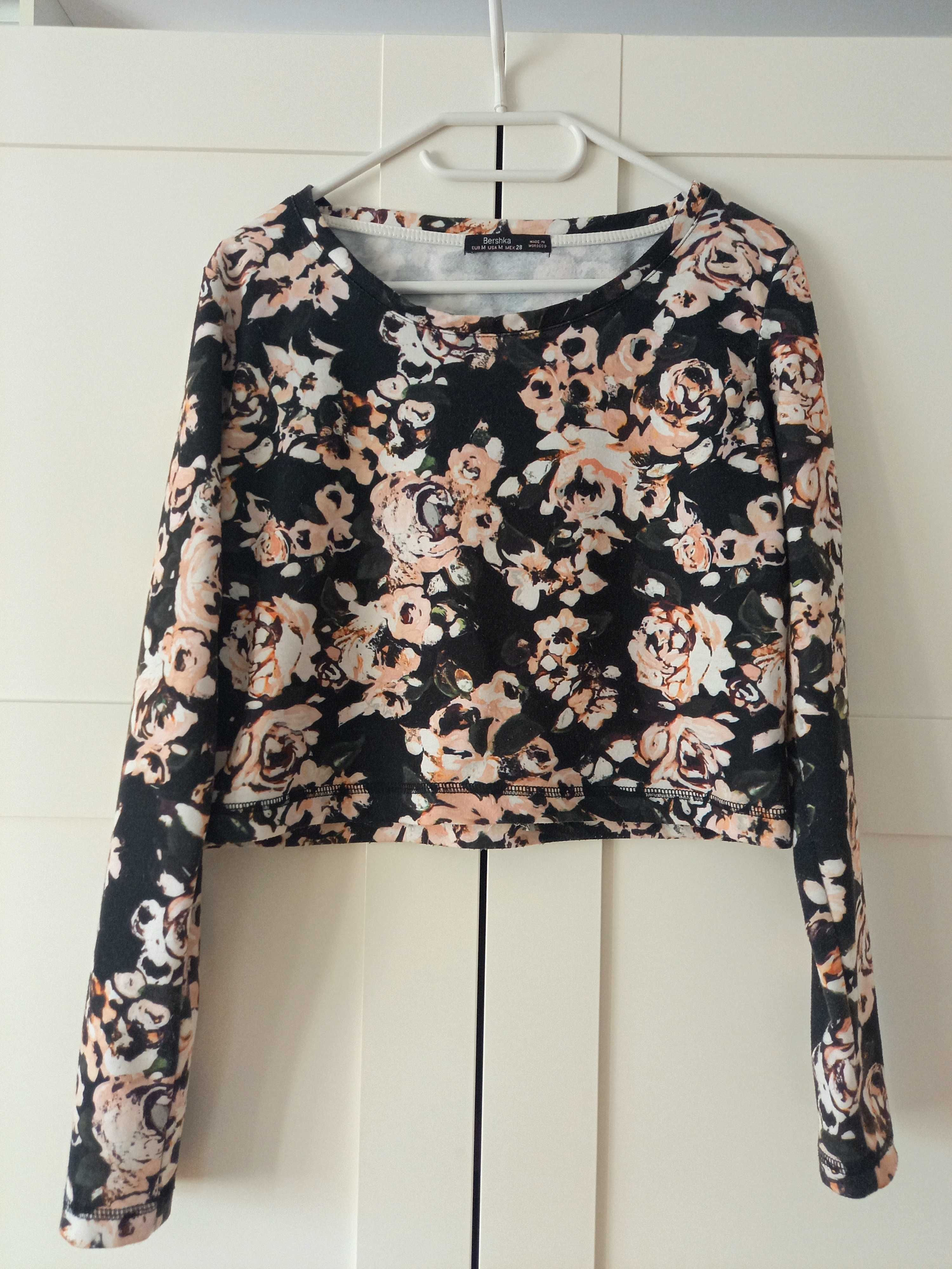 Bawełniana bluza floral w kwiaty S krótka crop top