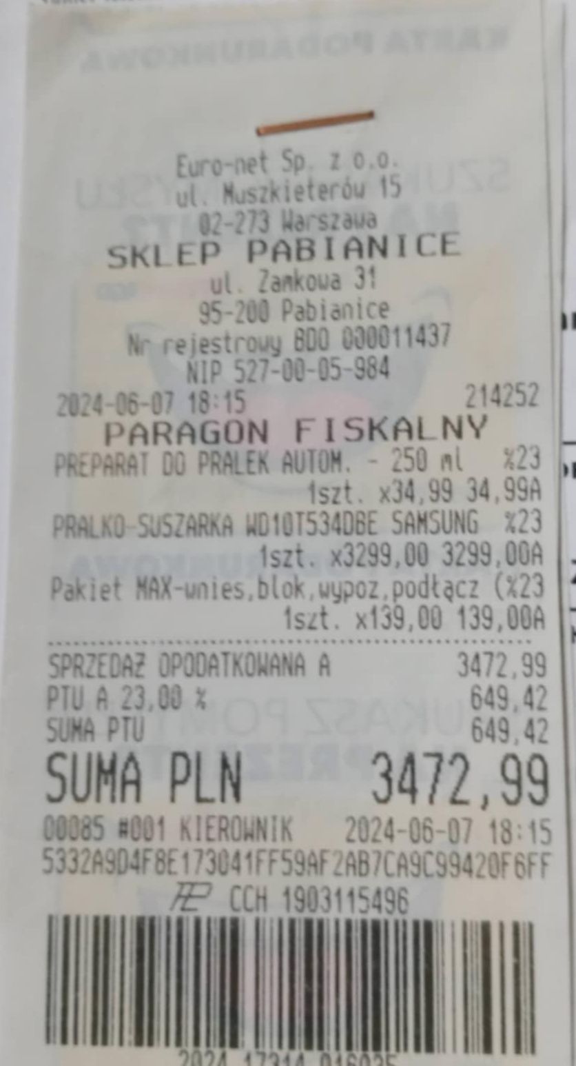 Pralko suszarka Samsung wd10t534dbe używana 1 rok jak nowa