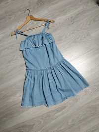 M&S sukienka dziewczęca letnia jeansowa boho hiszpanka falbana 140
