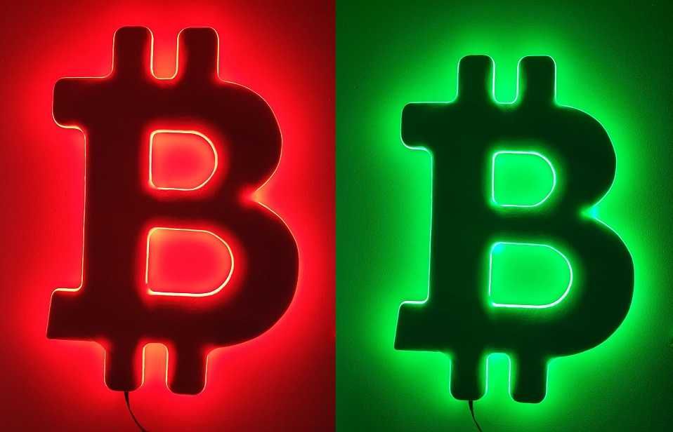 BTC Bitcoin led ozdoba na ścianę, welurowa 75x50cm 3D