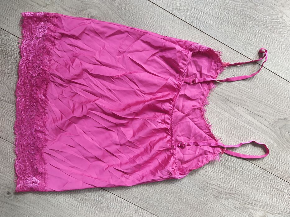 różowy top z koronką M L vintage
