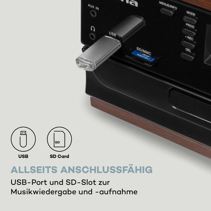 Виниловый проигрыватель BT/USB/AUX/CD/TAPE Auna Oakland DAB Retro