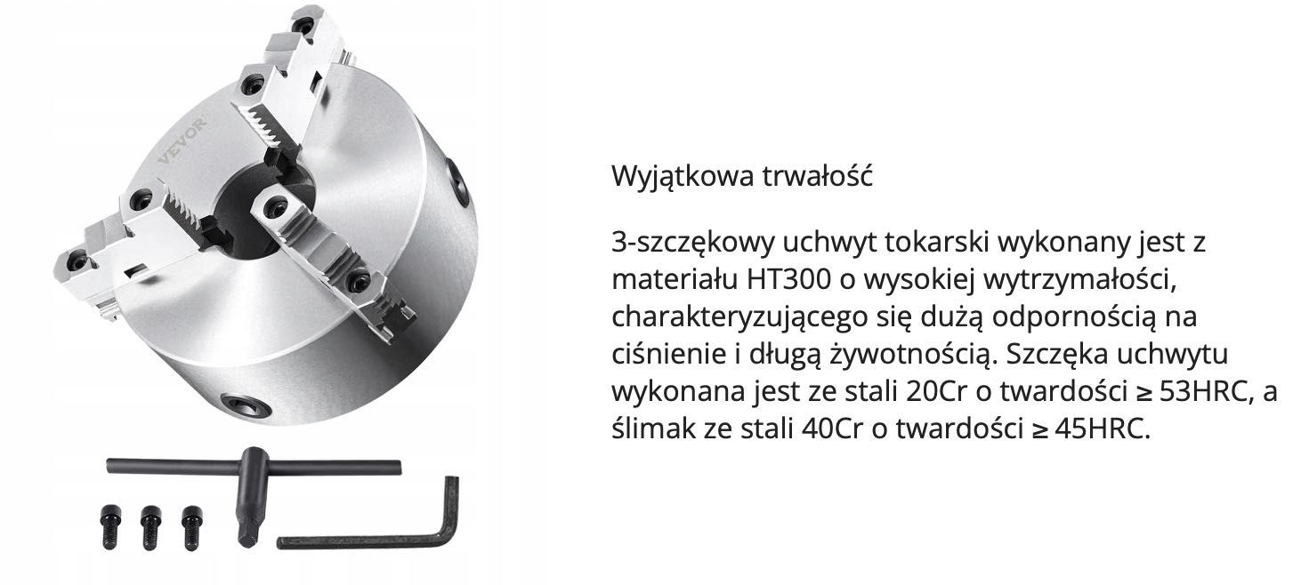 UCHWYT TOKARSKI 3 Szczękowy 200 mm Stal Hartowana Samocentrowanie