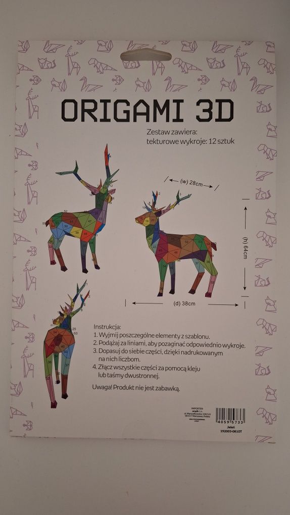 Nowe Origami 3D Jeleń DIY