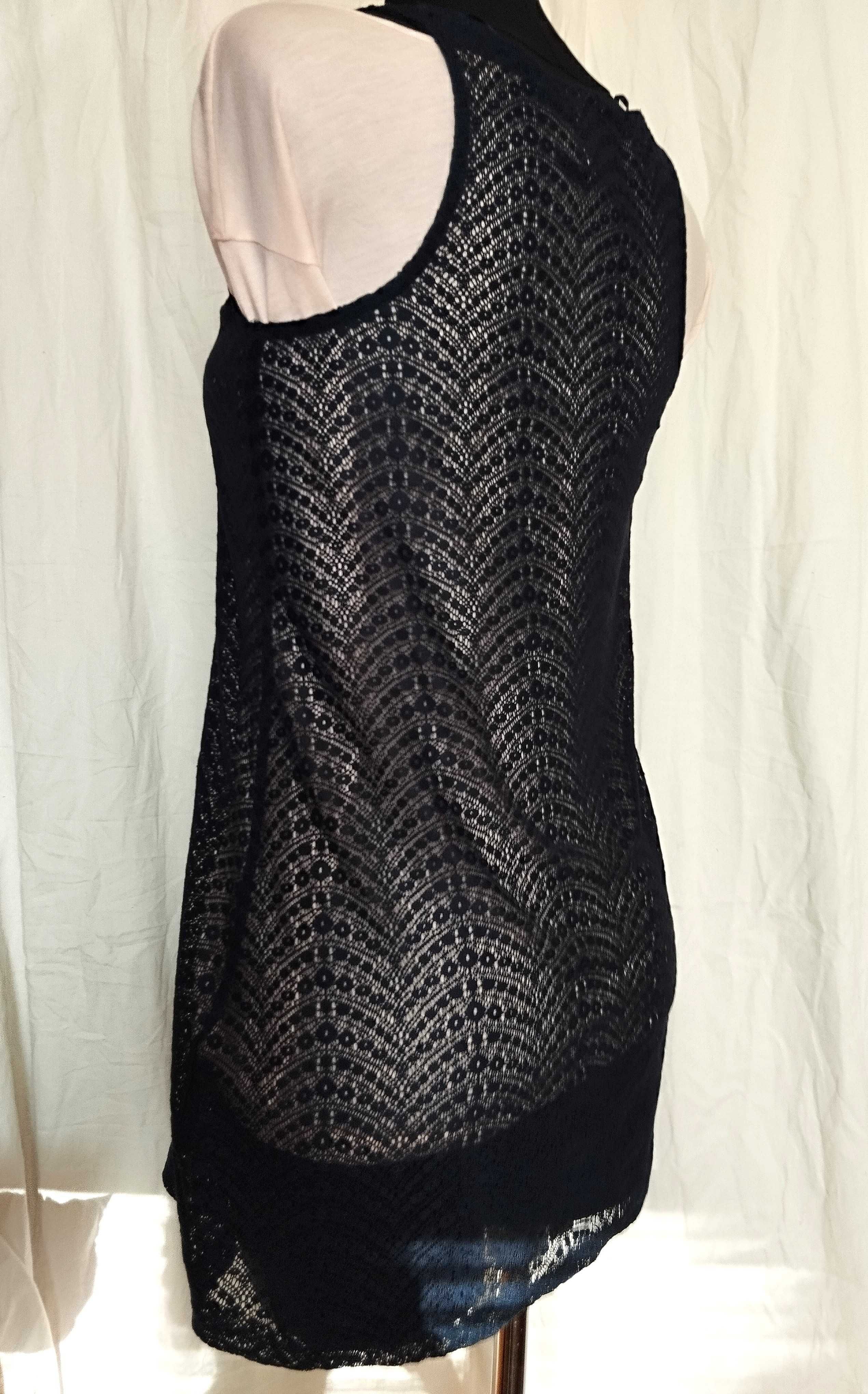 granatowy top koronkowy xl bez rękawów transparent ażurowy goth elegan