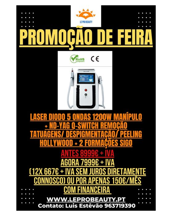 Laser diodo tripla onda depilação + Nd-Yag Remoção tatuagens + Cursos