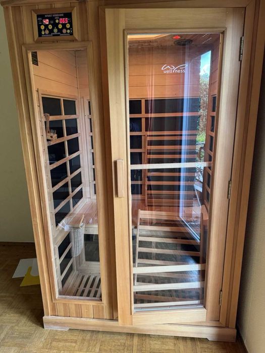 Sauna kabina infrared na podczerwień szklana 2os drewno 230V ze szkła