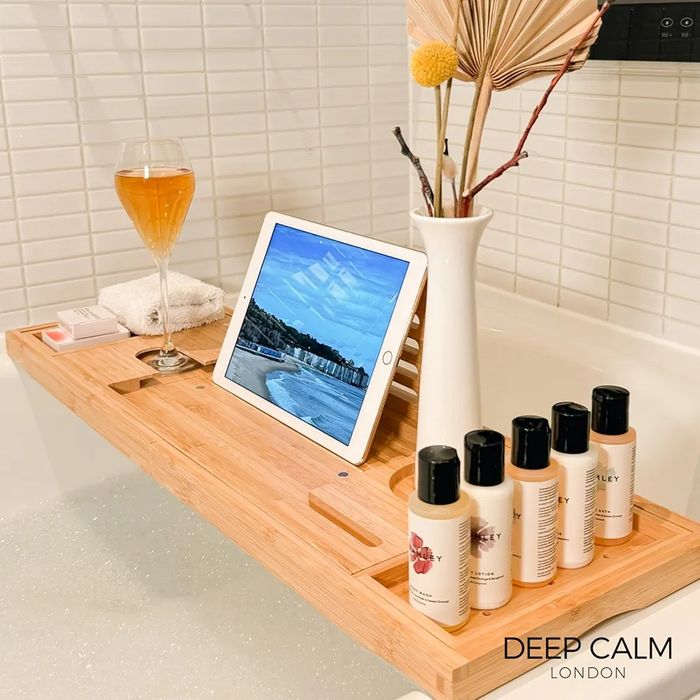 Taca podstawka bambusowa do wanny deep calm london 70cm regulowana