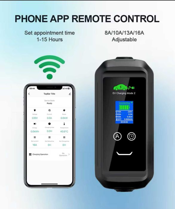 Carregador Portátil 22 kw - 32A - C/ APP - Veiculos Eletricos