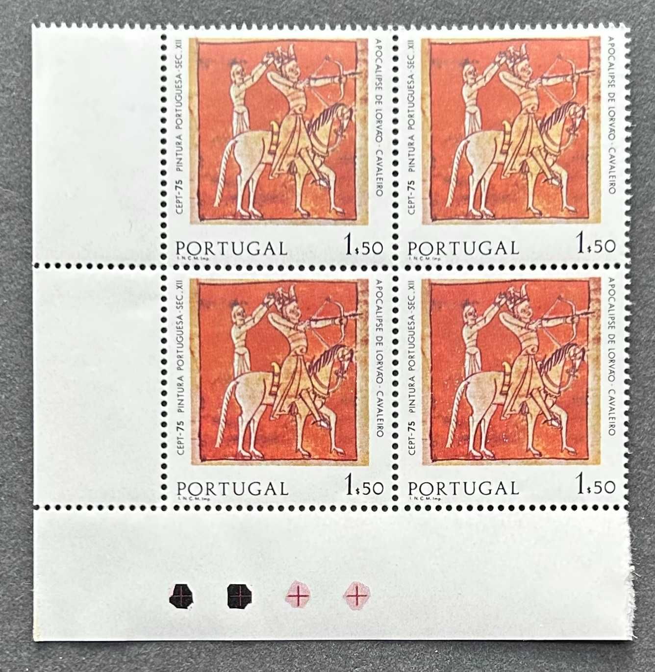 Quadra de selos novos - EUROPA CEPT - Pintura - 1$50 - Portugal - 1975