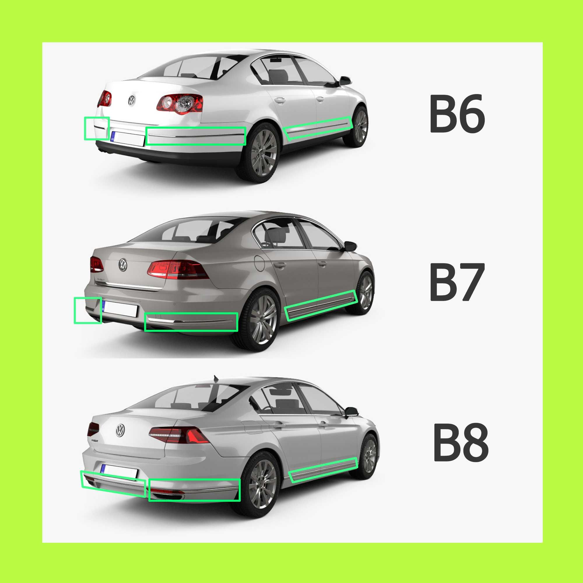 Молдинг, накладка хром дверей та бампера VW Passat B6, B7, B8 Європа