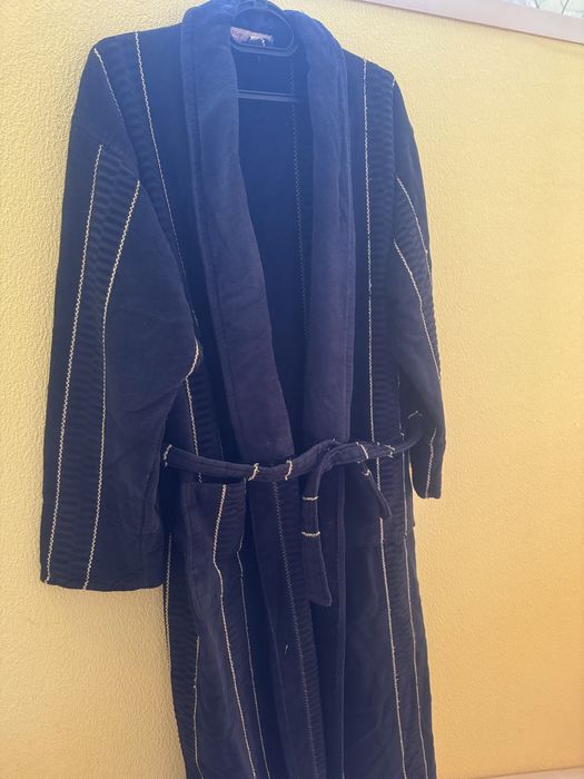 Чоловічій махровий халат 54 розміру темно синього кольору