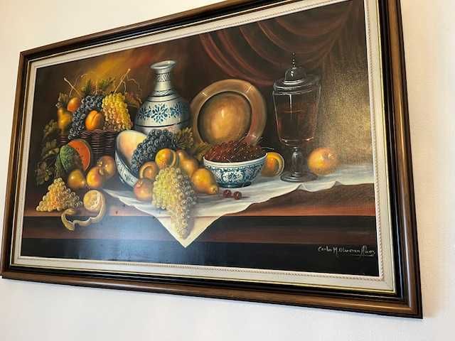 Quadro grande Natureza Morta a oleo de Carlos M. Oliveira Alves