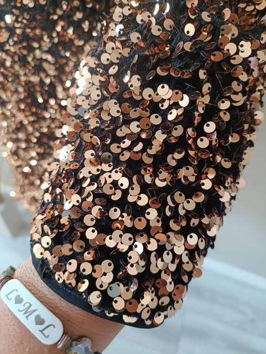 Nowa z metką cekinowa sukienka damska h&m rozmiar XS/s kolor złoty