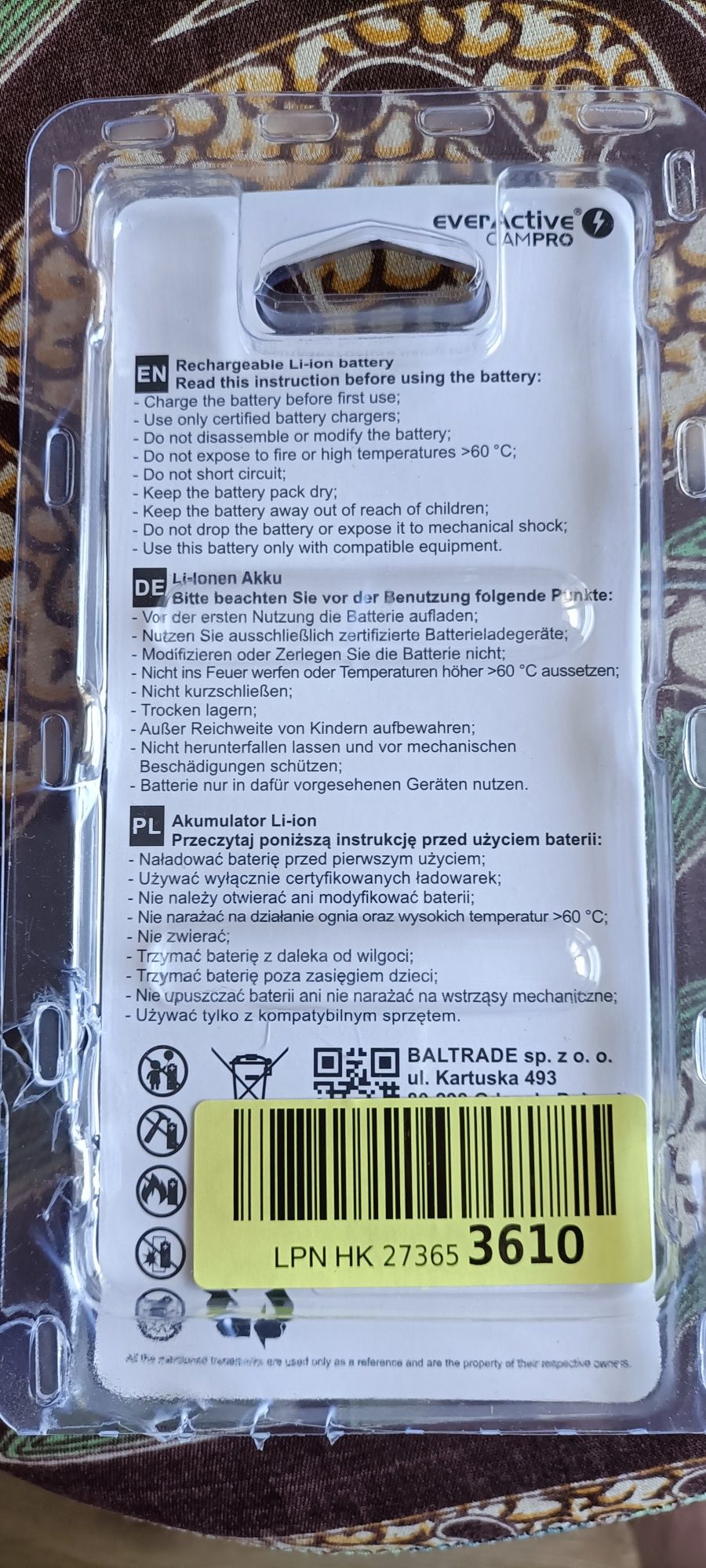 Bateria Li-ion recarregável nova