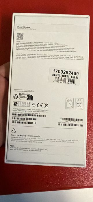 Iphone 17 pro Max 256GB Silver Novo !