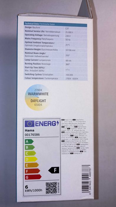 HAMA Inteligentna żarówka LED Wi-Fi Smart Home 5.5W E14