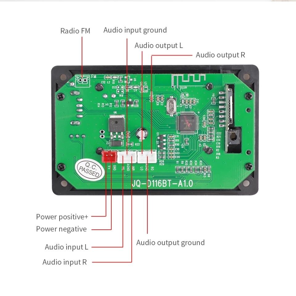 MP3 плеер Bluetooth5.0 аудио модуль. FM радио AUX USB. Пульт, DC 5-14V