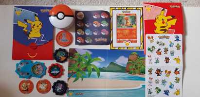 Conjunto pokémon carta charizard tazos autocolantes brindes mcdonalds