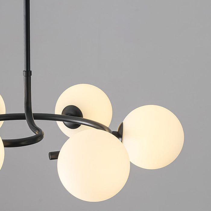 Lampa sufitowa skandynawska – żyrandol 6-ramienny, szkło i metal