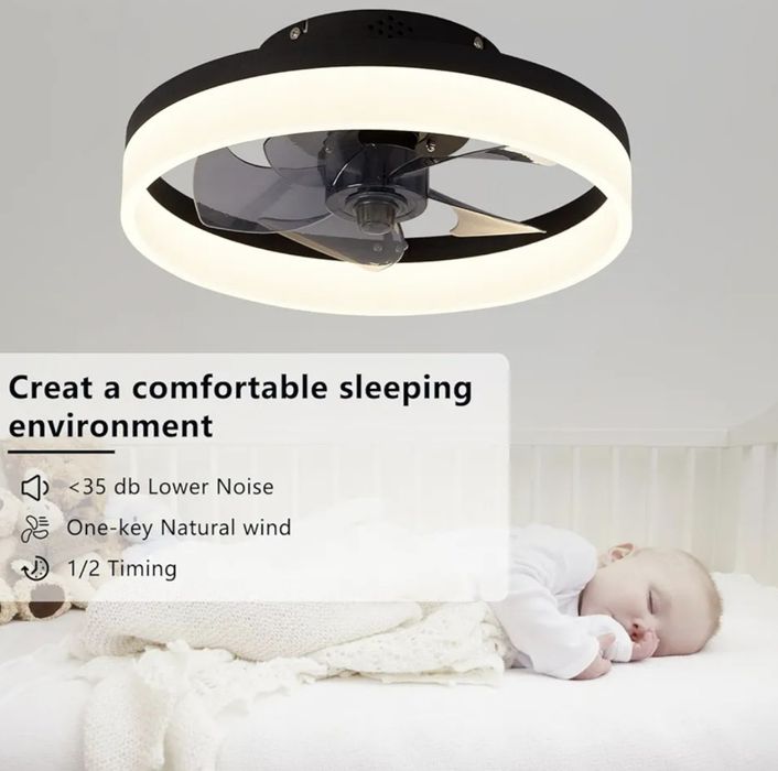 MOSSCO Wentylator sufitowy z oświetleniem LED i pilotem cichy 50cm