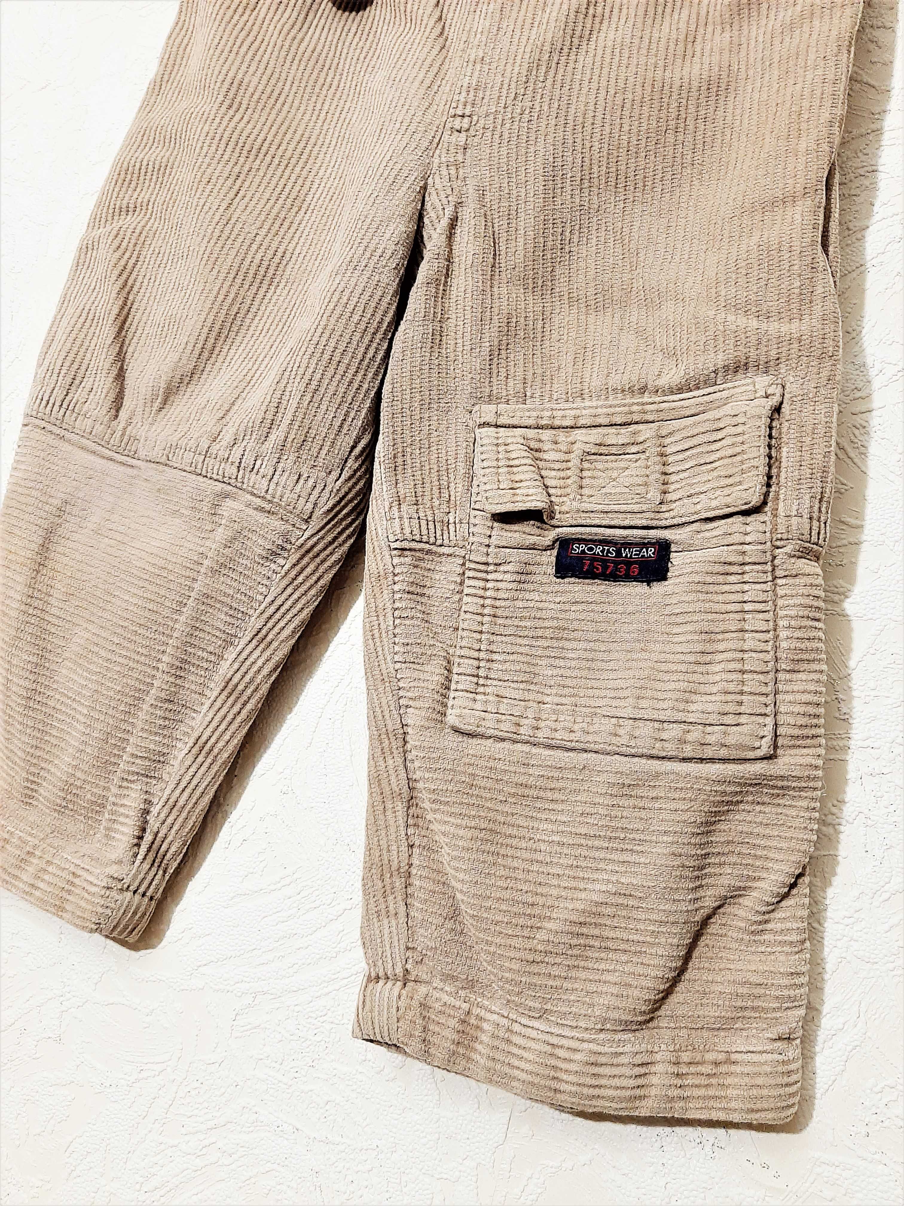 Дитячі вельветові штани теплі бежеві на резинці на хлопчика 12-24міс