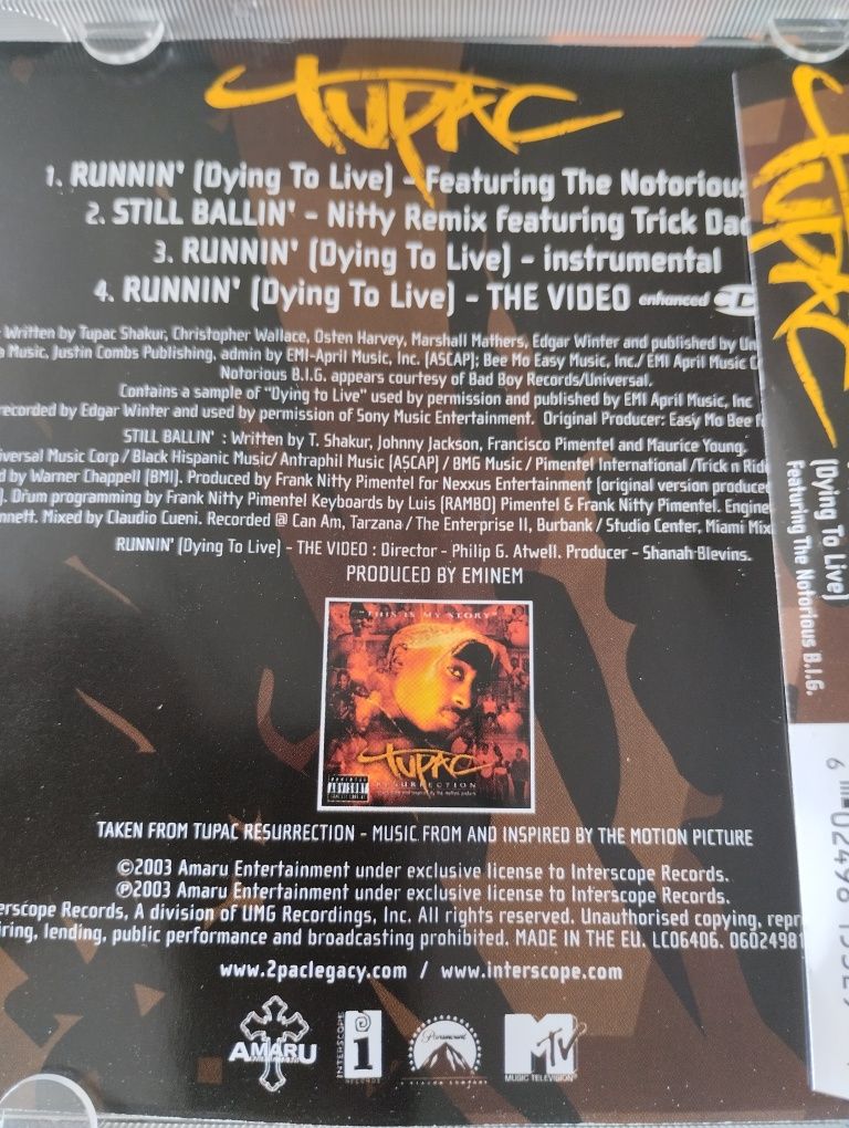 2pac, Tupac shakur. Resurrection soundtrack + runnin singiel. 2003 rok