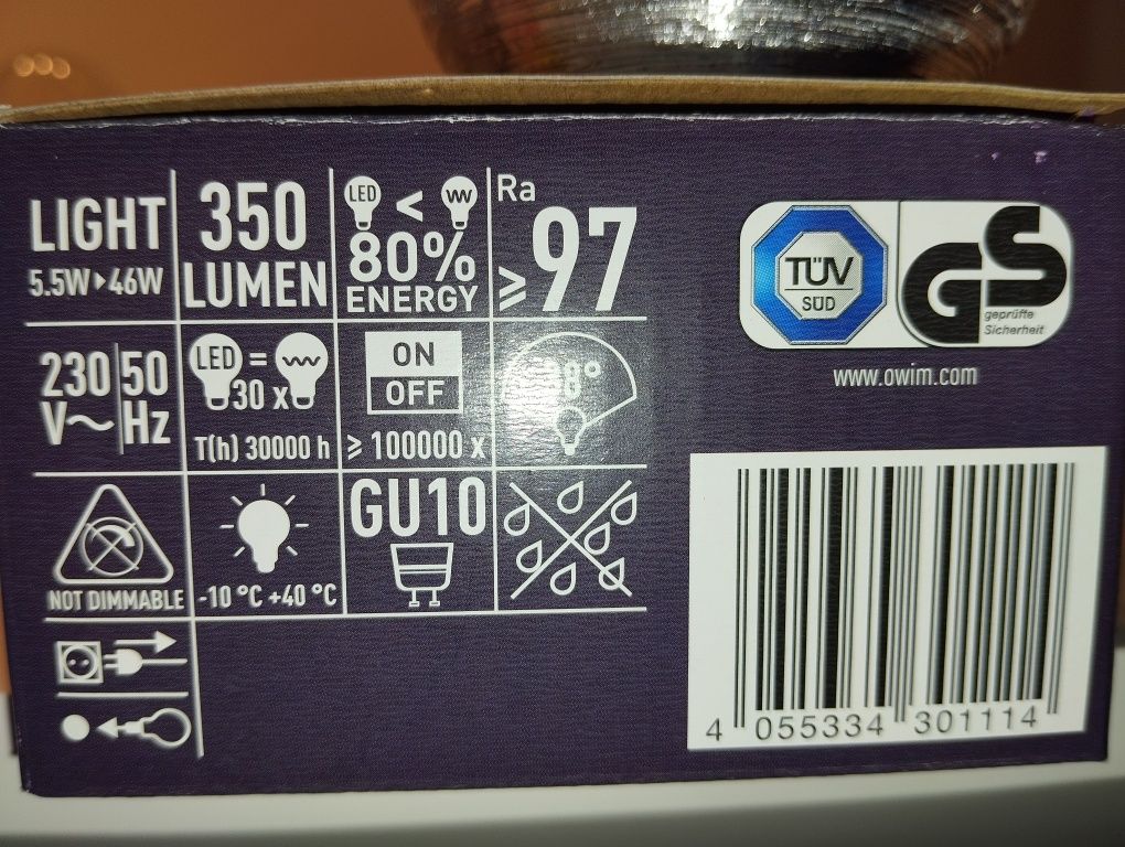 Żarówki LED 6szt GU 10 350lm 5.5W