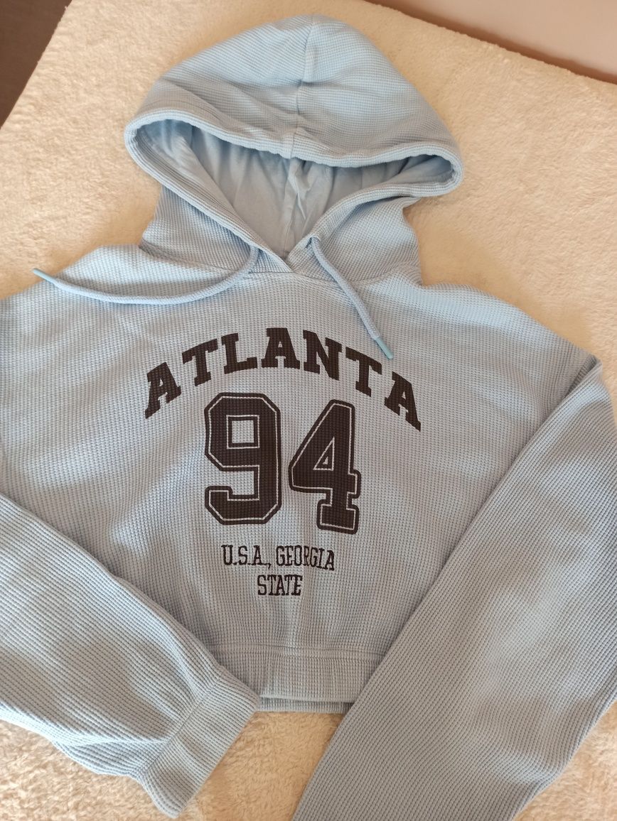 Bluza krótka kaptur Bershka niebieska
