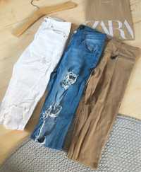 Spodnie jeansy z dziurami skinny biale boohoo mid rise alternative