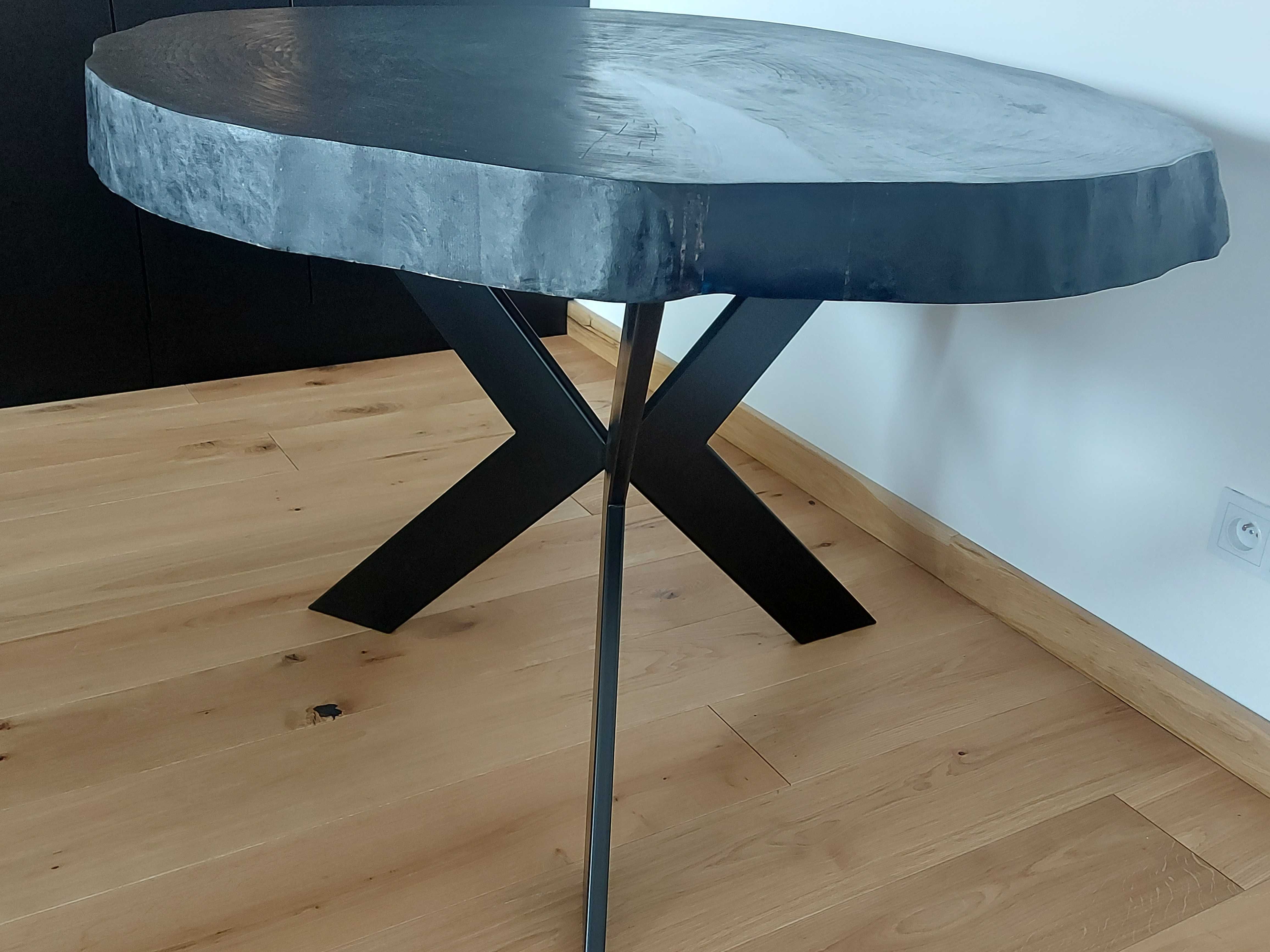 Stół stolik industrialny oryginalny metal drewno z żywicą Nowa Cena