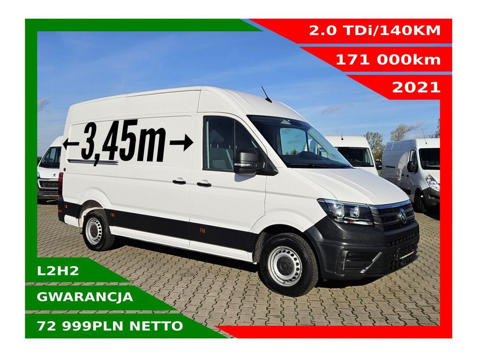 Volkswagen Crafter L2H2 *72999zł NETTO* 2.0TDi/140KM  Klimatyzacja, Tempomat, 2x Airbag, Czujniki parkowania, Kamera, Hak