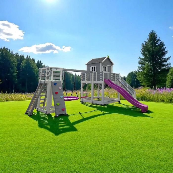 Plac zabaw dla dzieci- domek z wieżą i huśtawkami PRODUCENT