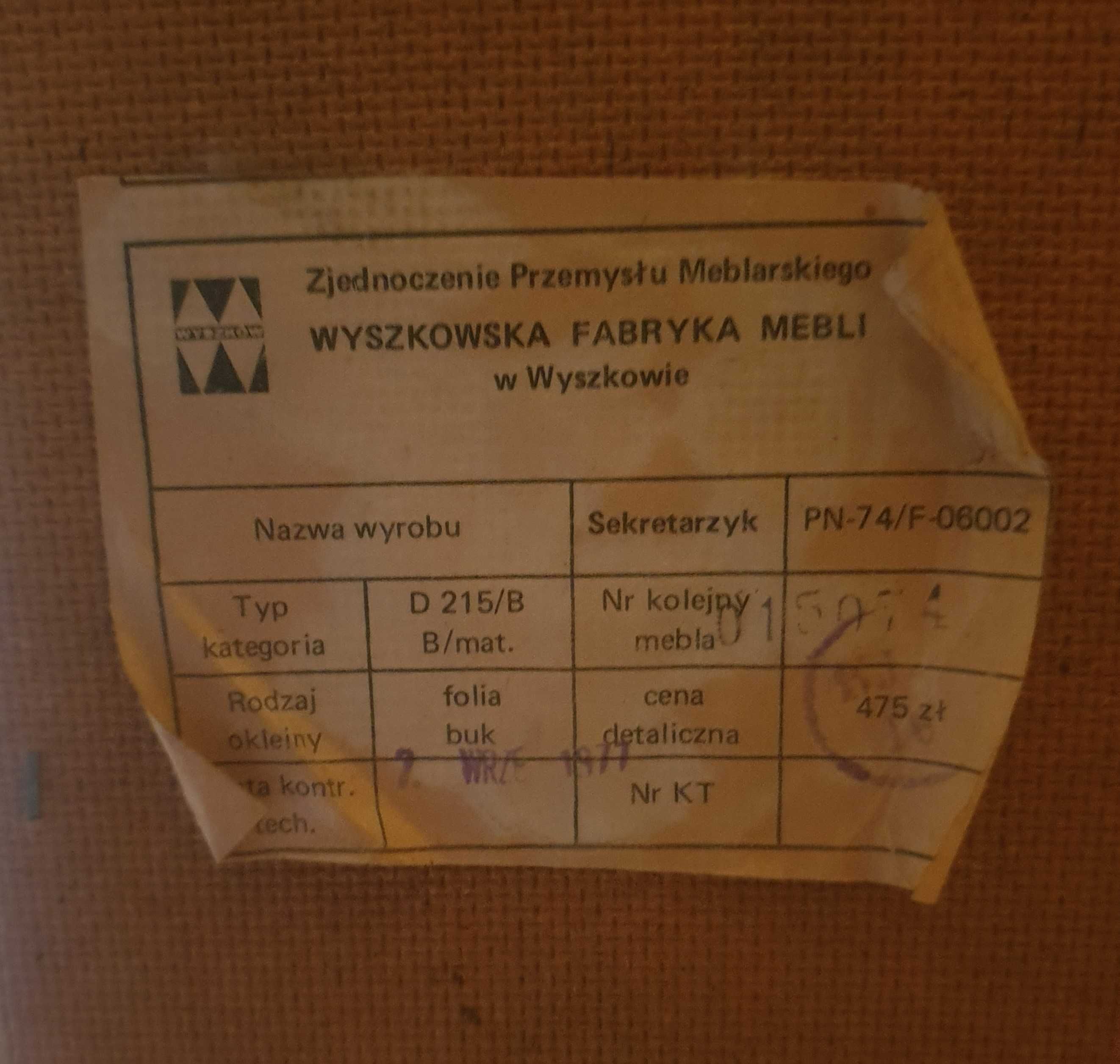 Sekretarzyk PRL 3 segmenty Wyszkowska Fabryka Mebli