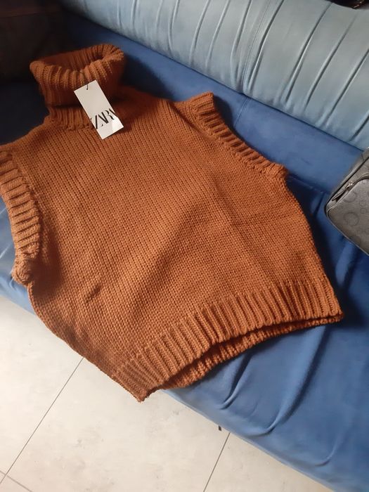 Golf zara kamizelka L dzianina Zara oversize damska zima brąz tkmaxx