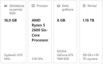 Komputer Ryzen 5 2600 nVidia GeForce GTX1060 6GB 16GB RAM DDR4 1TB SSD